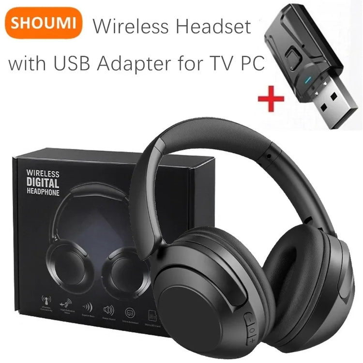 15 Hour Wireless Headset Bluetooth Headphone 5.3 Large TV Earphone Rotate Big Earmuffs with USB Adapter for Television PC